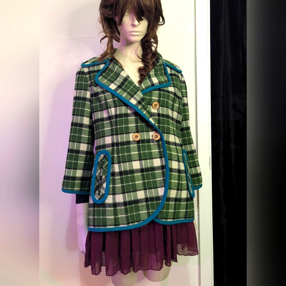 Anthropologie Tabitha Double-breasted Plaid Pea Coat Jacket